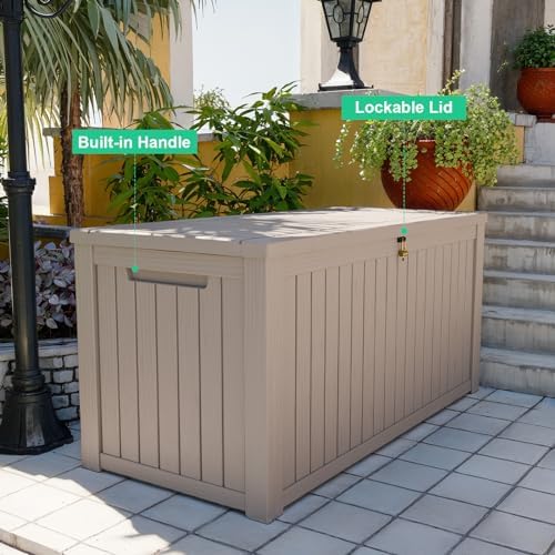 200 Gallon Outdoor Storage Box Waterproof - Outside Resin Deck Box, Lockable Storage Bin for Patio Furniture,Garden Tools,Cushions,Pool Accessories(Grey)