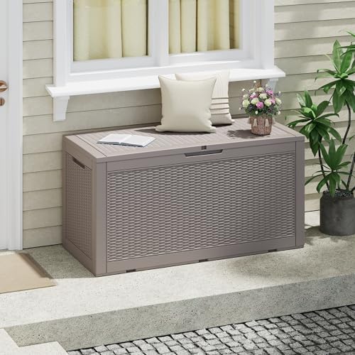 120 Gal Outdoor Storage Box Waterproof Lockable,Deck Box,Gas Lift,Grey