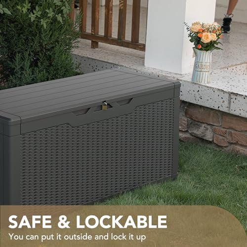 Devoko 100 Gallon Waterproof Deck Box, Resin Large Outdoor Storage Box