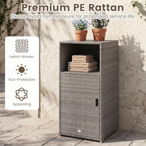 Tangkula Rattan Outdoor Storage Cabinet with 3 Storage Shelves