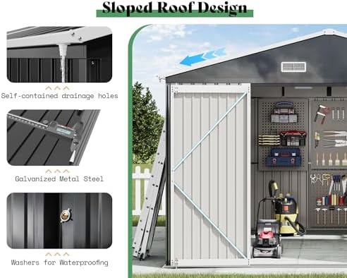 AMERLIFE 10x12x7 FT Outdoor Storage Shed with 2 Transparent Panels