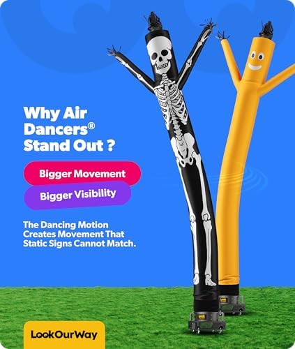 LookOurWay Halloween Air Dancers Inflatable Tube Man Set | 20ft Skeleton Wacky Waving Inflatable with 12-Inch Blower | Outdoor Halloween Decorations & Halloween Blow Ups for Business or Yard Display