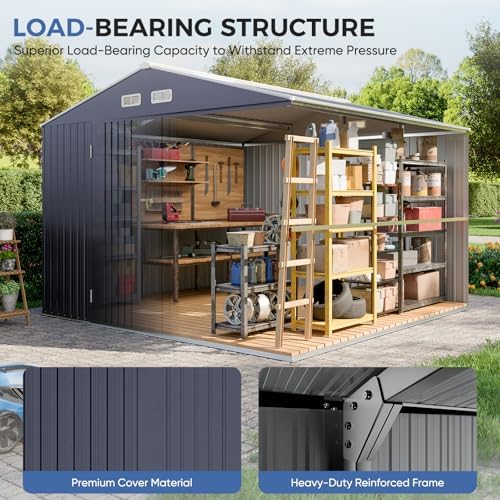 K Knowbody 10x10 FT Metal Storage Shed, 20-Gauge Frame with Double Doors