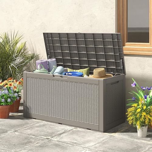 130 Gallon Deck Box,Lockable Outdoor Storage Box Gas Lift,Waterproof,Grey