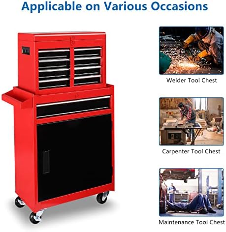 TUFFIOM 5-Drawer Rolling Tool Chest, Tool Storage Cabinet w/Drawers, Lockable Wheels, Detachable Top & Adjustable Shelf, Mechanic Tool Organizer Box for Garage, Workshop, Warehouse & Repair Shop