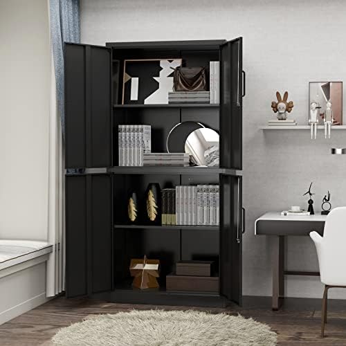 PEUKC Metal Storage Cabinet with Adjustable Shelves & Locking Doors, Tool Cabinets for Garage, Office, Home, School, Gym Storage (Black, 31.5" W x 15.7" D x 71" H - C)