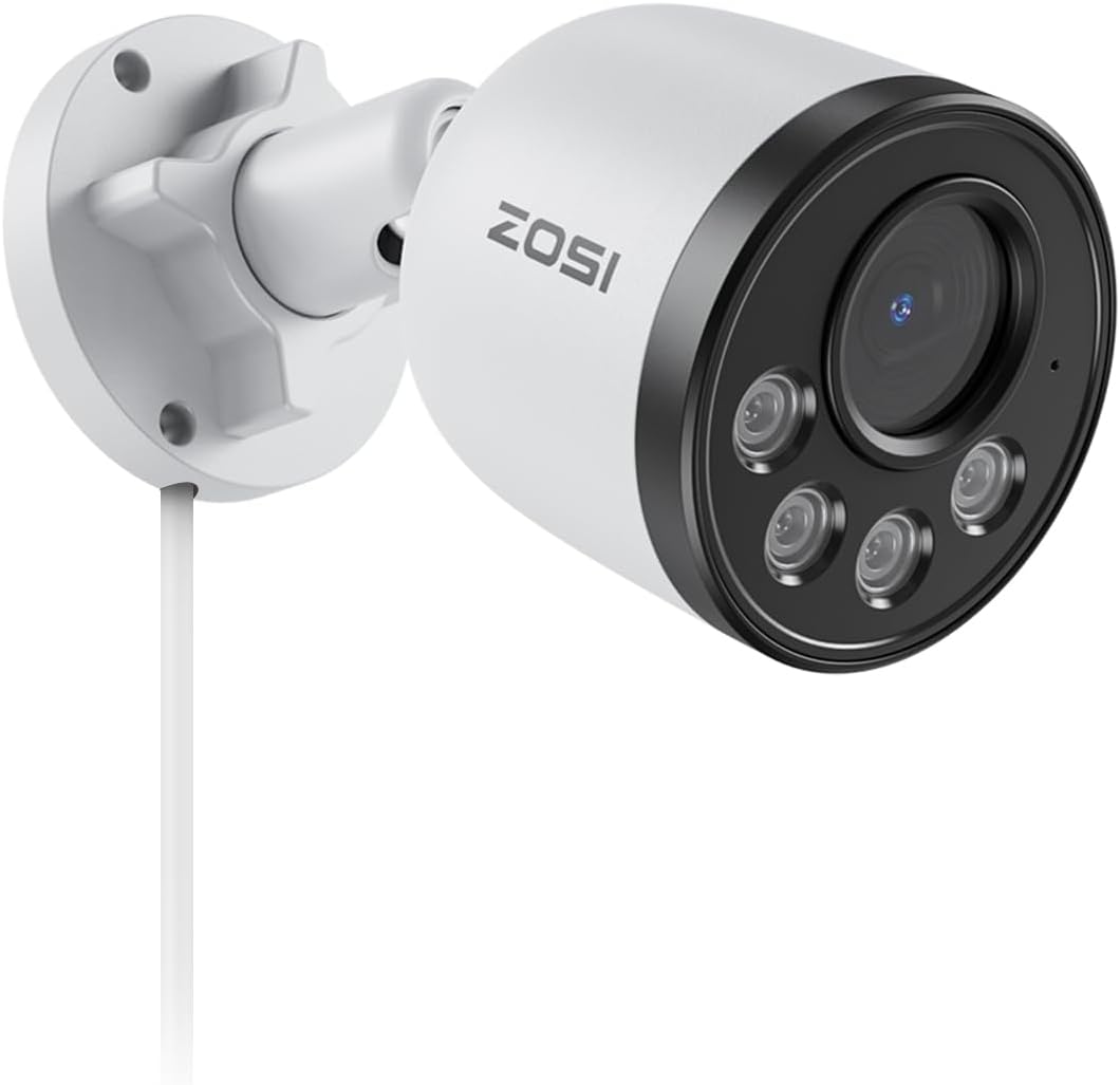 ZOSI ZG1804E 4MP Add-on Camera with Audio,Outdoor PoE Security Camera with Night Vision,Smart Human Detection,IP66 Weatherproof,Remote Access,Only Work with ZOSI PoE NVR System