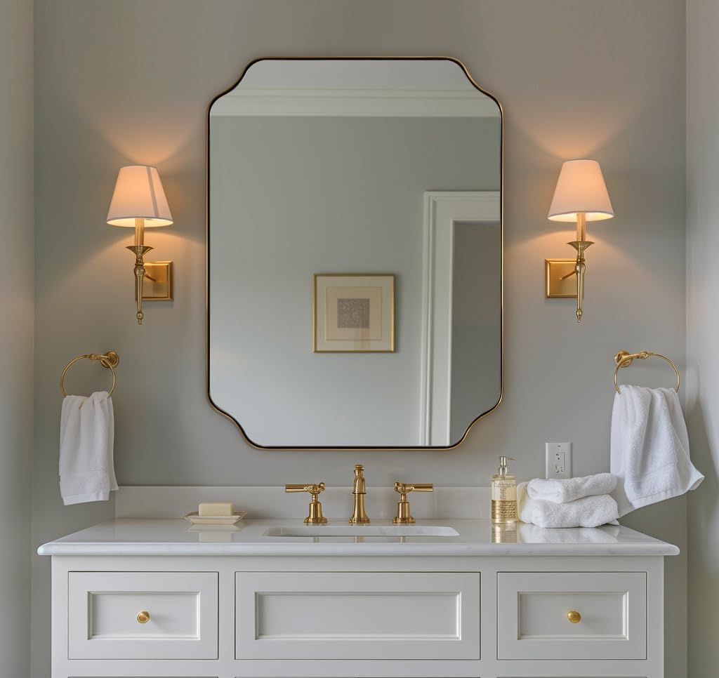 ANDY STAR Brushed Gold Mirror, Unique Rectangular Bathroom Mirror