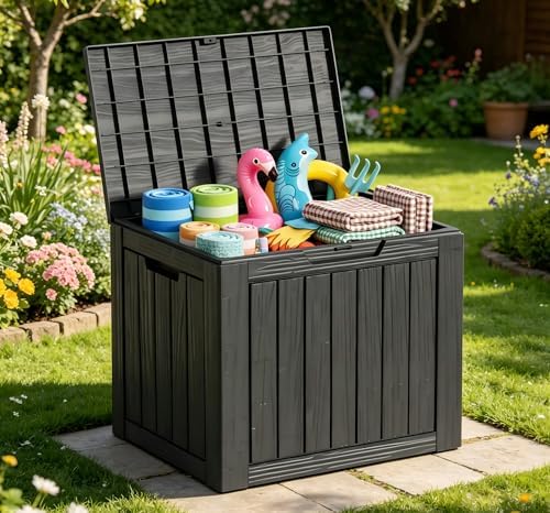 Outdoor Storage Box Resin Deck Box Waterproof Black 51 Gallon