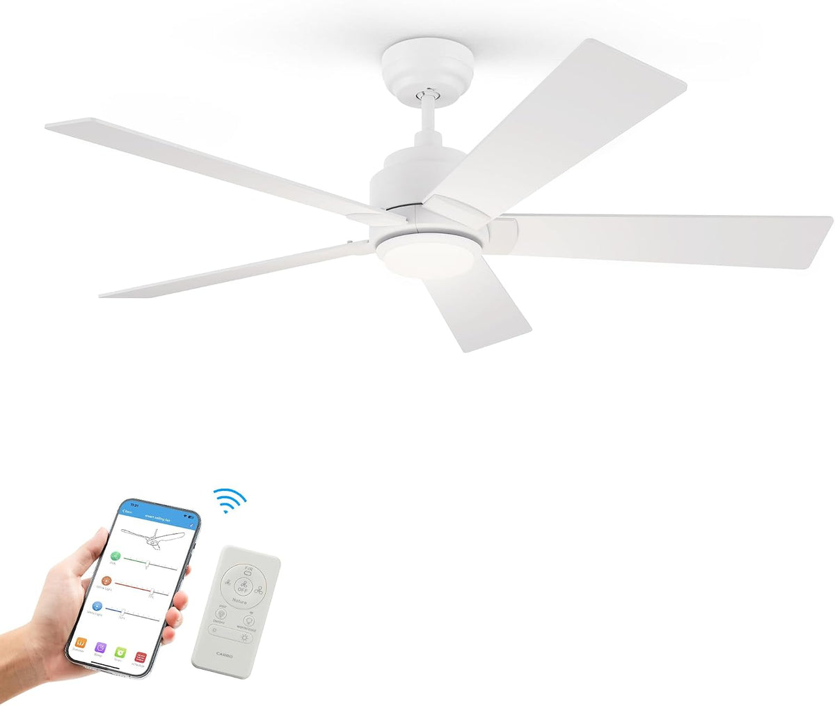 SMAAIR Smart Wifi LED Ceiling Fan, 52inch Plywood Indoor/Outdoor smart ceiling