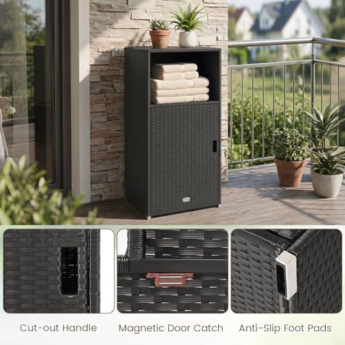 Tangkula Rattan Outdoor Storage Cabinet with 3 Storage Shelves