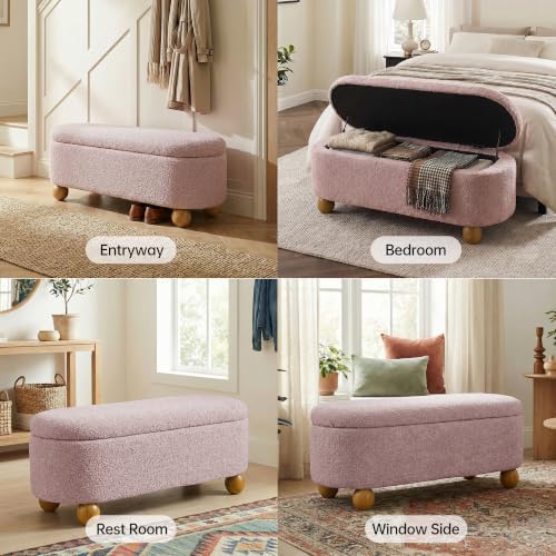 VKNOW 44.8" Storage Ottoman Bench End of Bed Bench with Hinge, Pink