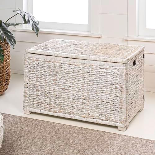 happimess Anada 30" Storage Trunk Wicker Weave Water Hyacinth, White Wash