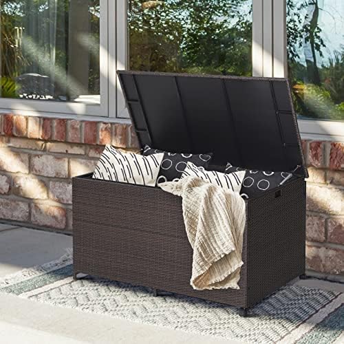 Giantex Wicker Outdoor Deck Box - 133 Gallon Storage Box with Lid, Waterproof Liner and Universal Wheels, PE Rattan Storage Container for Cushions, Gardening Tools, Patio Storage, Brown