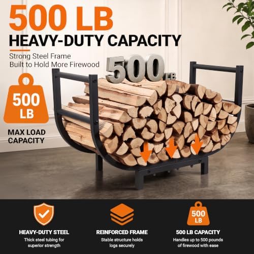 YQBRAO 24-Inch Firewood Rack, 500 lb Heavy-Duty Steel Log Holder