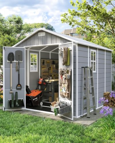 Amopatio 8x8 FT Storage Shed, Grey & White