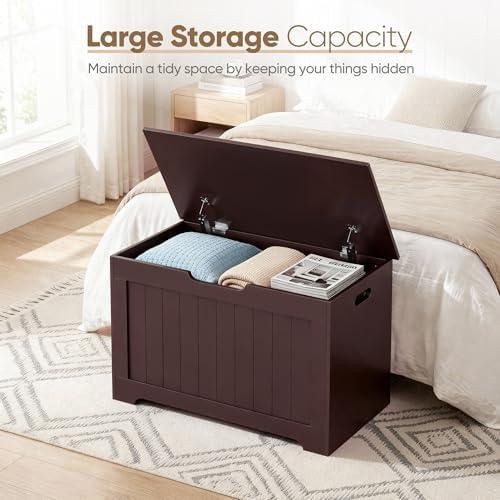 ZenStyle Storage Chest, Wood Storage Bench with 2 Safety Hinges, Storage Trunk Box Bench Entryway Bench for Bedroom and Living Room (Brown)