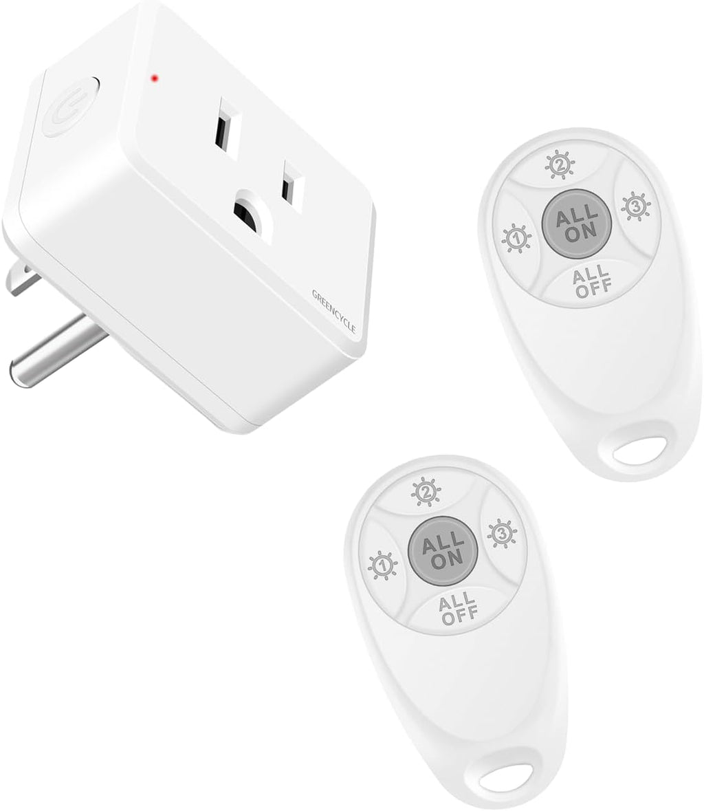 Greencycle Remote Control Outlet, 2 Wireless Light Switches and 1 Outlet Plug