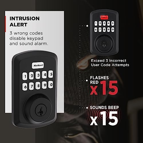 Kwikset Powerbolt 250 10-Button Keypad Matte Black Transitional Electronic Deadbolt Door Lock, Featuring Convenient Keyless Entry, Customizable User Codes and Auto-Locking