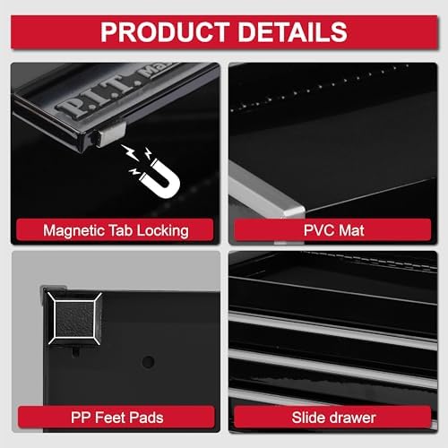 P.I.T. Mini Tool Box,3 Drawers Small Metal Toolbox for Tools Storage,Black