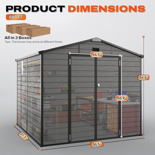 Quictent 8x8FT Resin Storage Shed with Floor, Plastic Shed (7.2X7.6FT Base)