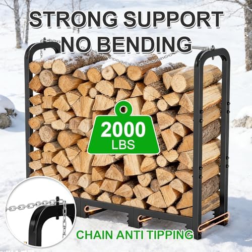 GARDENWORK 4FT Adjustable Firewood Rack Outdoor with Cover,Metal Wood Rack