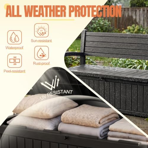 Storage Bench Outdoor Deck Box, 140 Gallon Lockable Patio Furniture