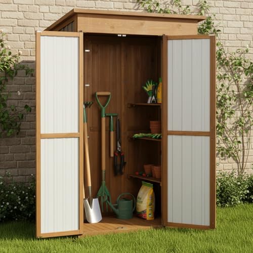 Large Outdoor Storage Cabinet Waterproof with Shelves, Outside Storage Shed Tall Backyard Cabinet with Fold-Out Table for Patio, Garage, Garden, Pool Accessories Storage, Black, 70.5" H x 51" L