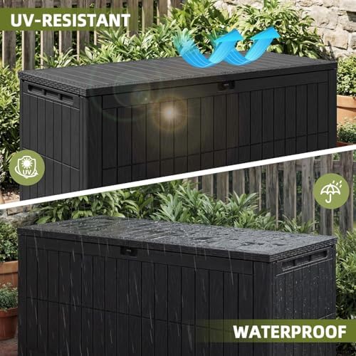UDPATIO 120 Gallon Lockable Deck Box Outdoor Storage Box Waterproof Indoor Outdoor Storage Container for Patio Cushions Garden Tools Package Delivery Boxes for Outside