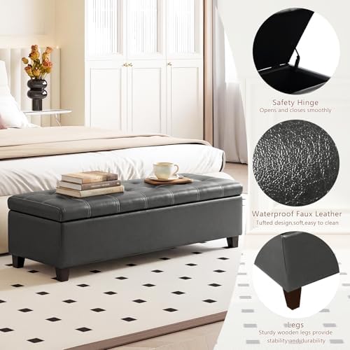 Joveco 51 Inch Storage Bench,Leather Tufted Storage Ottoman with Legs