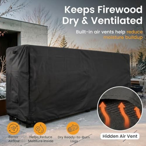 Firewood Rack Cover 8 foot - Heavy Duty - Black