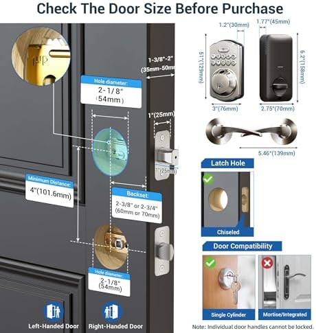 Veise Fingerprint Door Lock with 2 Door Knobs and Veise Fingerprint Door Lock with 2 Door Levers - Satin Nickel
