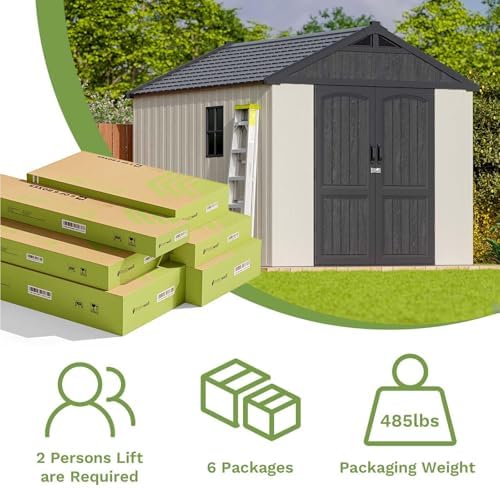 Patiowell 8x10 FT Resin Outdoor Storage Shed with Floor, Beige