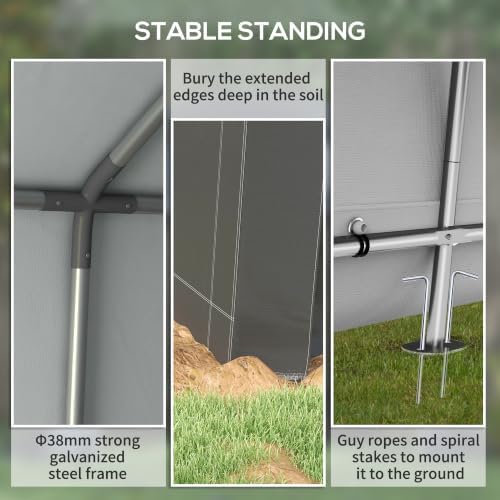 Outsunny 7' x 12' Portable Storage Shed Shelter, Heavy Duty Outdoor Shed, Waterproof Garden Storage Tent with Ventilation Window and Roll-up Zipper Door for Bike, Motorcycle, Garden Tools, Gray