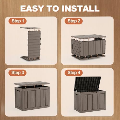 EFU Outdoor Storage Box 60 Gallon Deck Box, Waterproof Resin, Grey