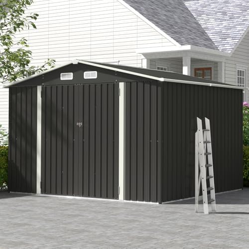 Aoxun 10 x 8FT Outdoor Storage Shed with Double Hinged Large Door, Black