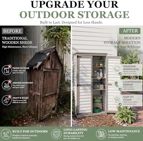 Gowoodhut Outdoor Storage Cabinet with 3 Adjustable Shelves, Lockable Doors