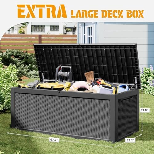 NUNU LAB 320 Gallon Deck Box, Outdoor Storage Box Waterproof Lockable,Black