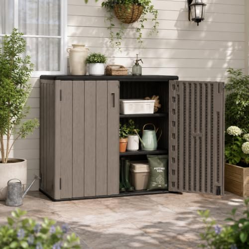 ADDOK Outdoor Storage Cabinet, 37 Cu.Ft Horizontal Resin Storage Shed