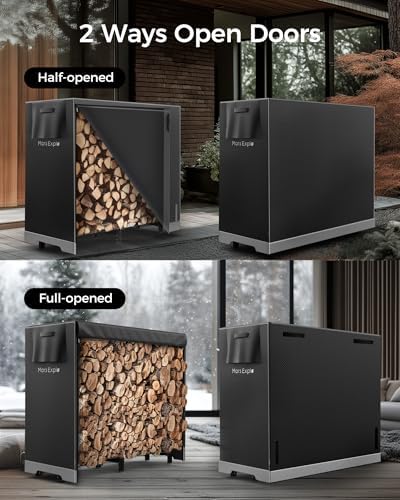 4ft Firewood Log Rack with Cover Outdoor, Heavy Duty Indoor Outdoor Firewood Storage Log Rack with Cover Combo Set Black
