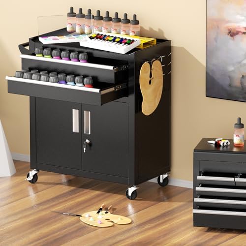 Greenvelly 8-Drawer Tool Chest with Wheels, Pre-Assembled Rolling Tool Chest, Detachable Top Tool Box, Lockable Design, Comes with Drawer Liners & Side Hooks for Garage Workshop Repair Room (Black)