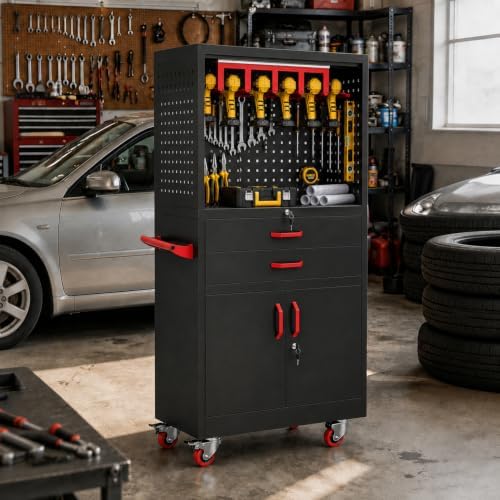 Mobile Tool Cart, Tool Chest with Locking Wheels, Charging Station