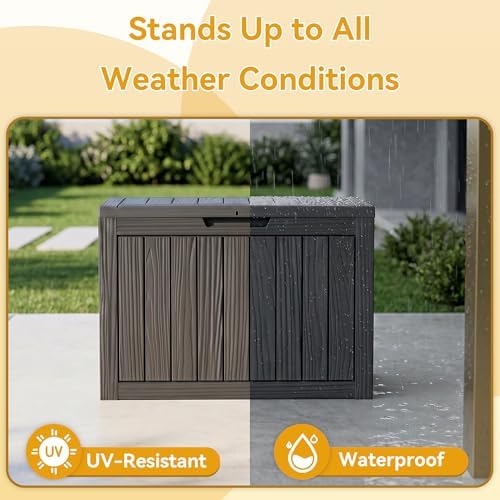 50 Gallon Outdoor & Indoor Deck Storage Box, Waterproof Lockable Patio Storage Container for Gardening Tools, Picnic Supplies, Easy to Assemble, Black