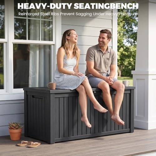 300 Gallon Resin Deck Box Waterproof Outdoor Storage Box for Patio Furniture Pool Accessories Indoor Storage for Cushion Garden Tools, Black