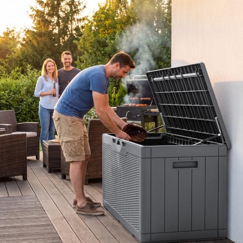 Flamaker Outdoor Storage Box 100 Gallon Waterproof Resin Deck Box