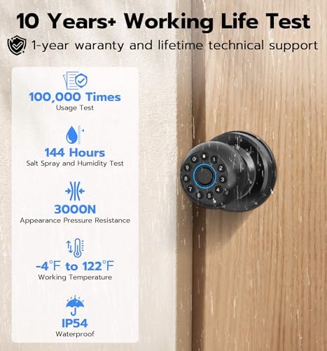 Anweller Smart Door Knob with Lock, Fingerprint Code Keypad Keyless Entry Electronic Digital Biometric Bluetooth App Control Doorknob for Bedroom Interior Apartment Garage - Black