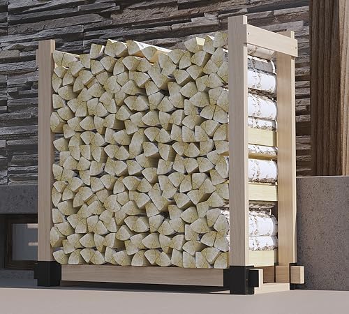 Kingson 4 Pack Heavy Duty Firewood Log Storage Rack Brackets, Adjustable Length Indoor Outdoor Fireplace Wood Holder, Rust-Proof Powder Coated Steel DIY Kit with Screws