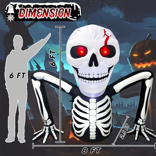 7 FT Halloween Inflatables Skeleton Decoration,Large Skeleton Halloween Decor，Giant Ground Breaking Skeleton Blow Up Yard Decorations Built-in LED for Outdoor Garden, Lawn