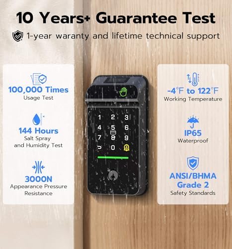 Anweller Palm Vein Smart Lock, Keyless Entry Door Lock for Front Door, Smart Deadbolt with Display Screen, Built-in WiFi, 10000mAh Battery, Keypad Code, RFID Card, Auto Lock