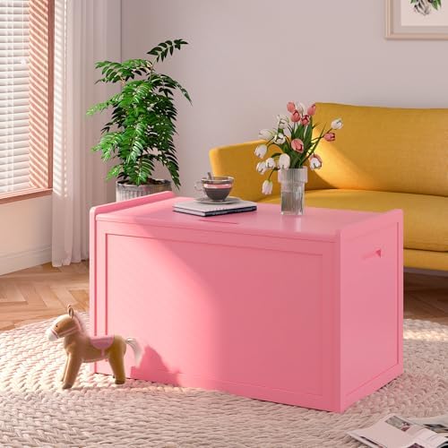 Storage Chest, Entryway Storage Bench with 2 Safety Hinges, Storage Trunk with Flip-Top, Chest Box Organizer for Entryway, Bedroom, Living Room, Easy Assembly, Pink